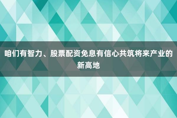 咱们有智力、股票配资免息有信心共筑将来产业的新高地