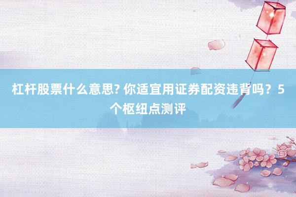 杠杆股票什么意思? 你适宜用证券配资违背吗？5个枢纽点测评