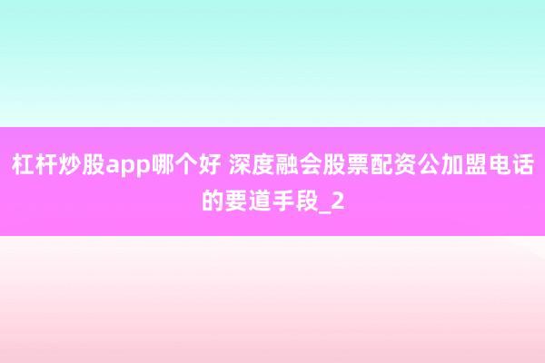 杠杆炒股app哪个好 深度融会股票配资公加盟电话的要道手段_2